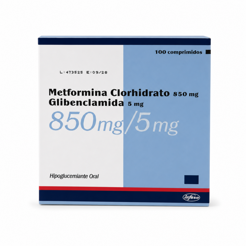 Metformina 850 mg + Glibenclamida 5 mg - 100 comprimidos